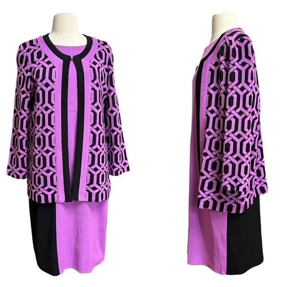 Gorgeous Neon Violet Misook Colorblock Dress and Jacket Set - Picture 1 of 6
